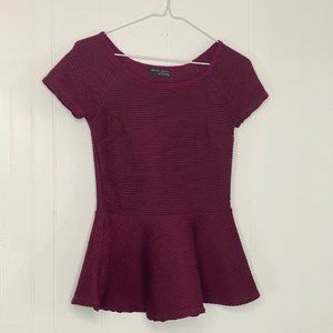 Zara W&B Collection Ribbed Peplum Blouse